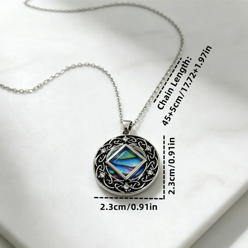 AA Sobriety Jewelry Set Abalone Shell Celtic Knot Necklace Two Tone Triangle Zircon Ring Alcoholics Anonymous Recovery Gift