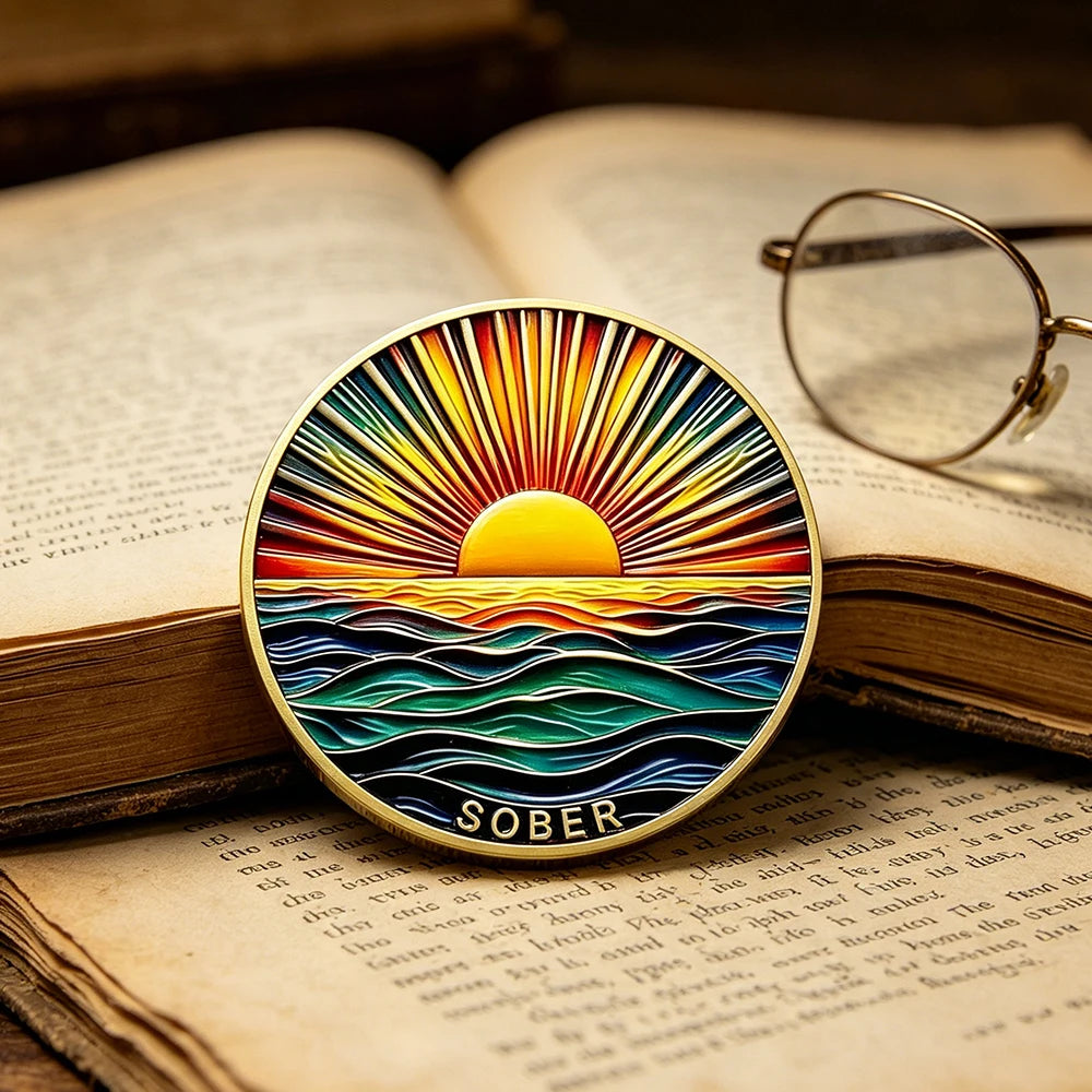 1pc Rainbow Sunrise Ocean Sober Commemorative Coin Sobriety Medallion Inspirational Recovery Healing Challenge Coin Souvenirs