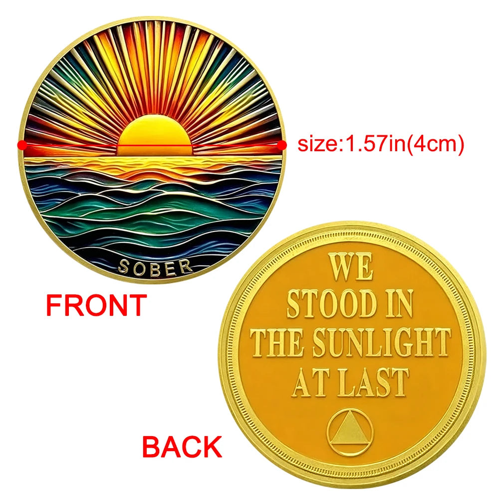 1pc Rainbow Sunrise Ocean Sober Commemorative Coin Sobriety Medallion Inspirational Recovery Healing Challenge Coin Souvenirs