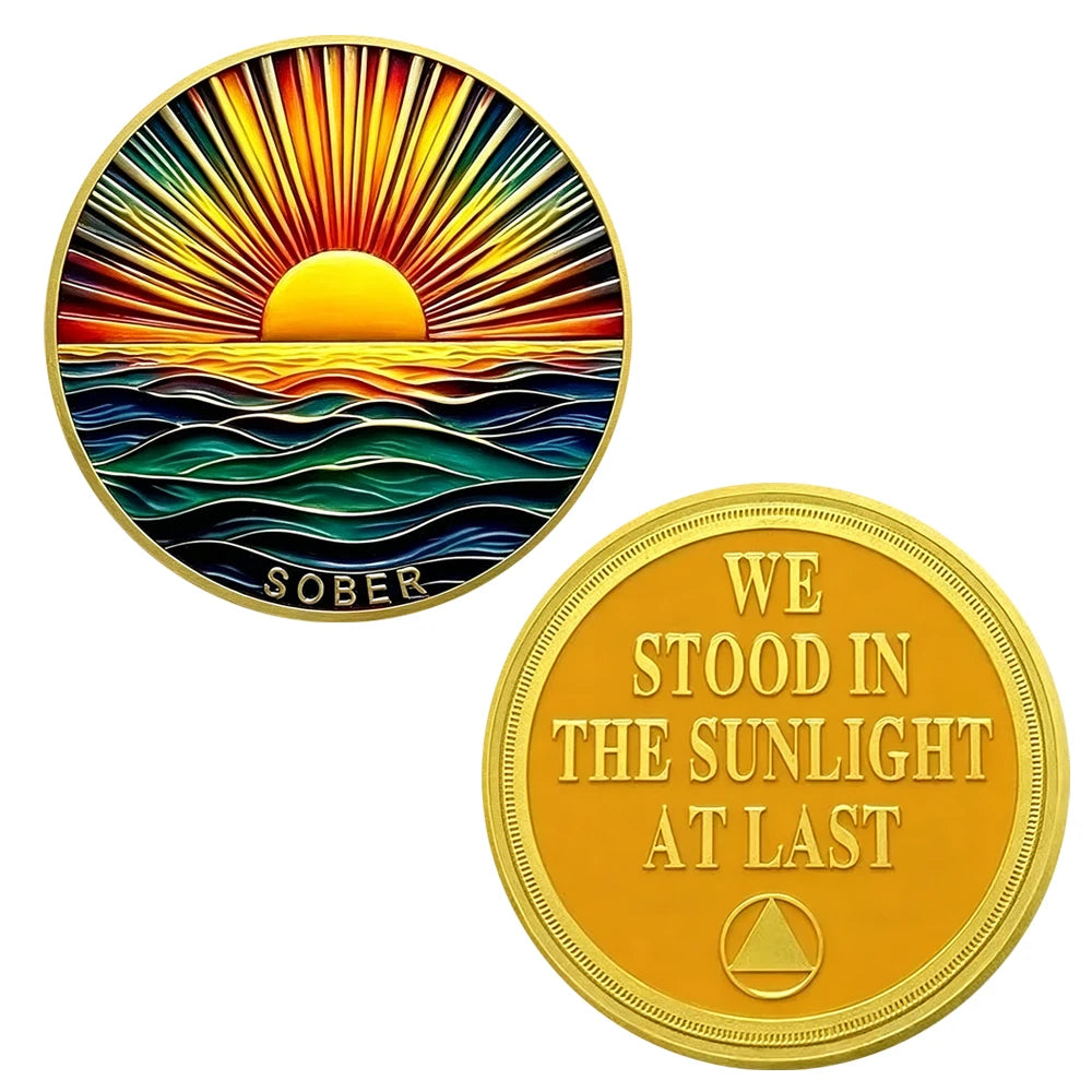 1pc Rainbow Sunrise Ocean Sober Commemorative Coin Sobriety Medallion Inspirational Recovery Healing Challenge Coin Souvenirs