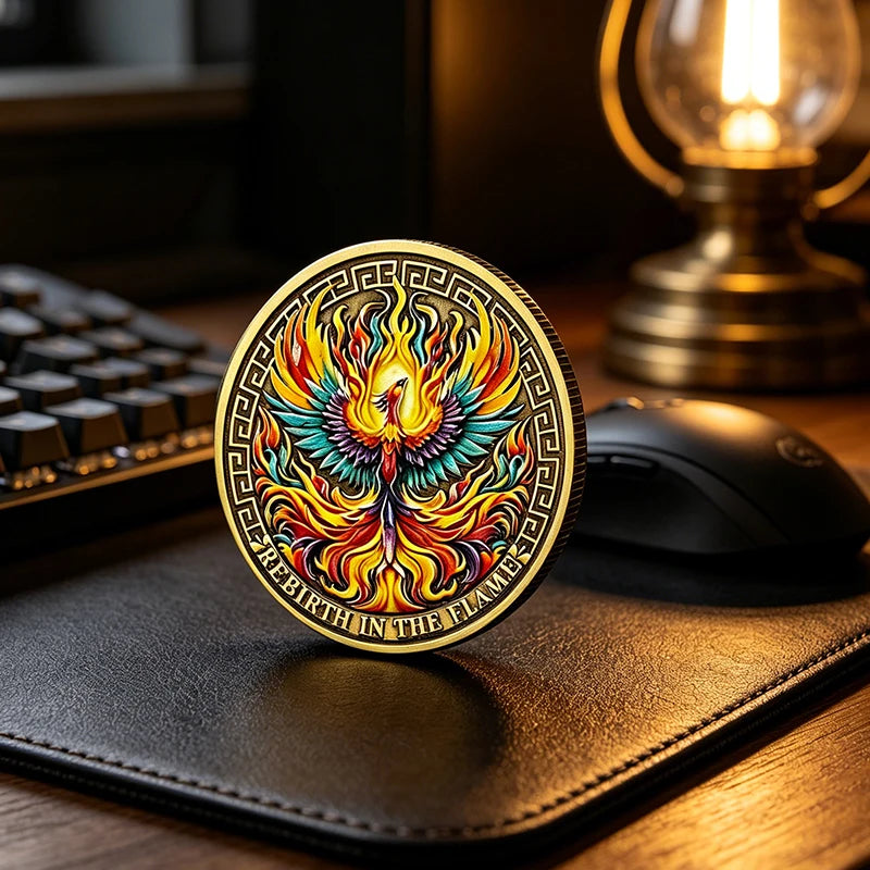 Phoenix Rebirth In The Flame Serenity Prayer Commemorative Coin Gold Plated Sobriety Recovery Challenge Coin