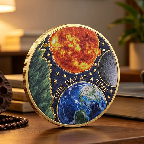 1pc One Day At A Time Commemorative Coin Earth & Sun Design Serenity Prayer Challenge Coin Sobriety Recovery Medallion Gifts