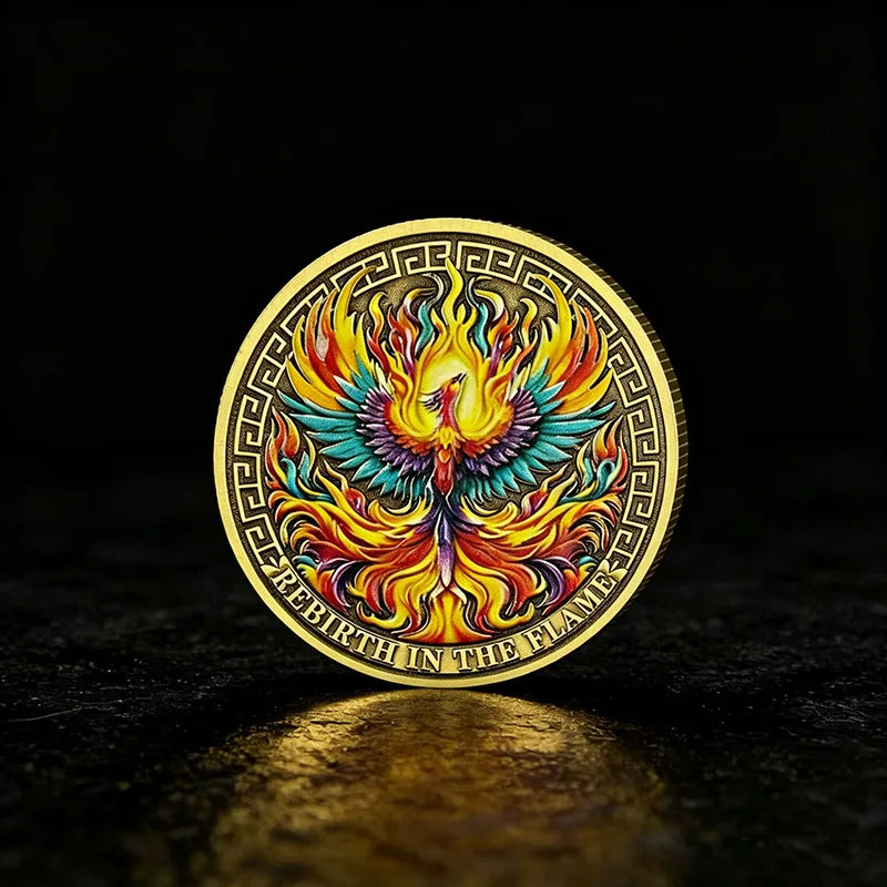 Phoenix Rebirth In The Flame Serenity Prayer Commemorative Coin Gold Plated Sobriety Recovery Challenge Coin