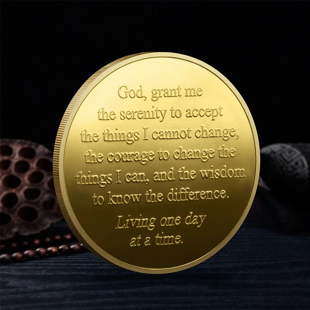 1pc One Day At A Time Commemorative Coin Earth & Sun Design Serenity Prayer Challenge Coin Sobriety Recovery Medallion Gifts