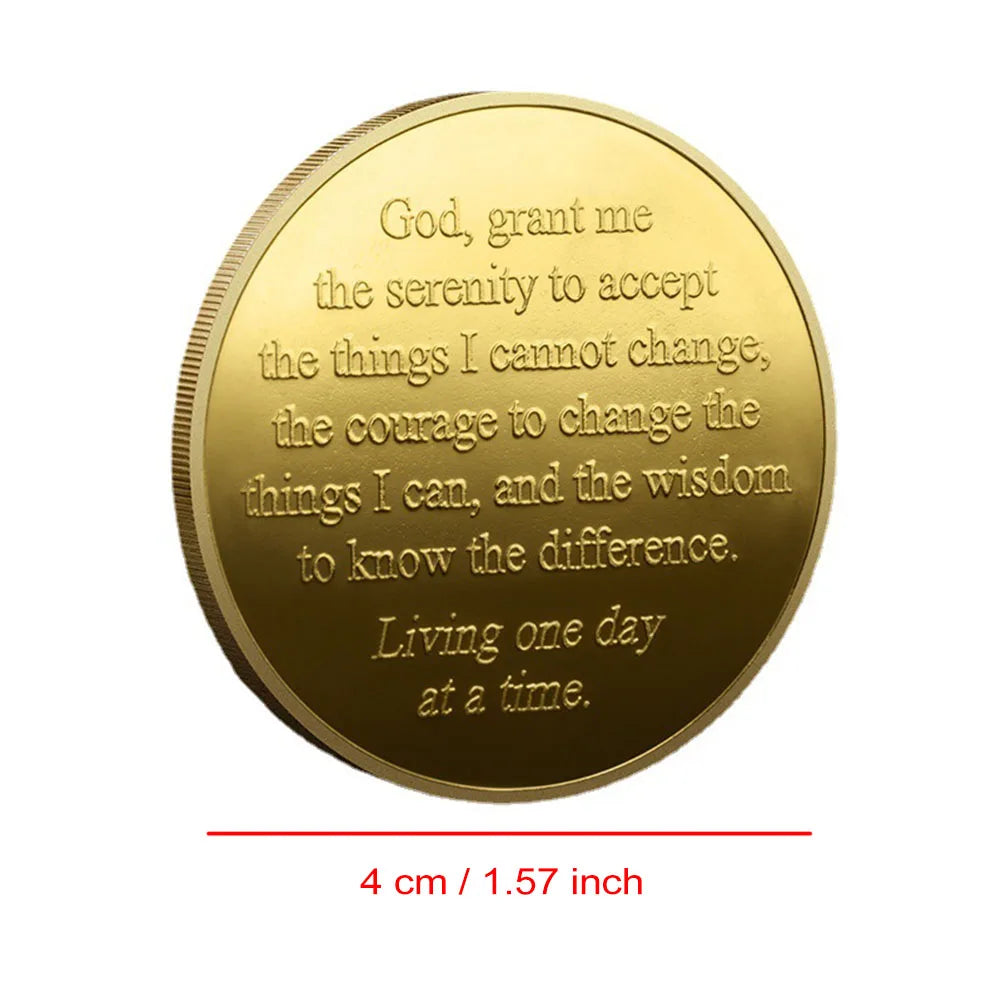 1pc One Day At A Time Commemorative Coin Earth & Sun Design Serenity Prayer Challenge Coin Sobriety Recovery Medallion Gifts
